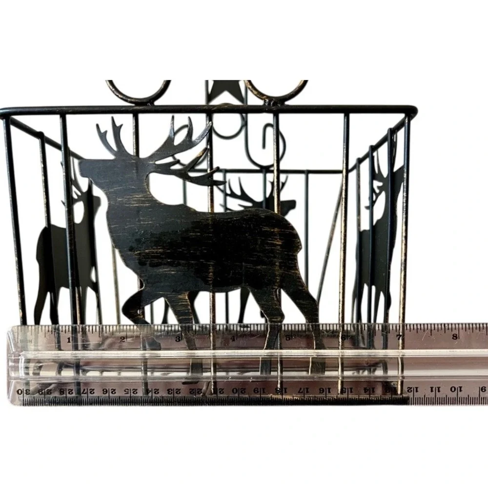 Rustic Metal Reindeer Christmas Basket Star Handle Black Distressed 12in‎